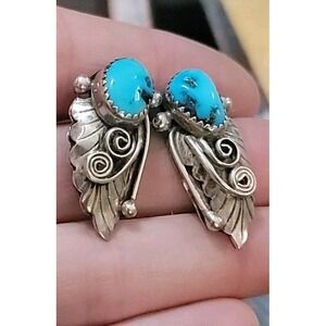Vintage Navajo Turquoise Sterling Silver Earrings by Billie Slim, Signed *NICE!